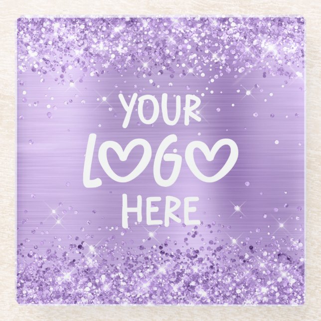 Posavasos De Vidrio Glittery Lavender Faux Foil Business Logo (Anverso)