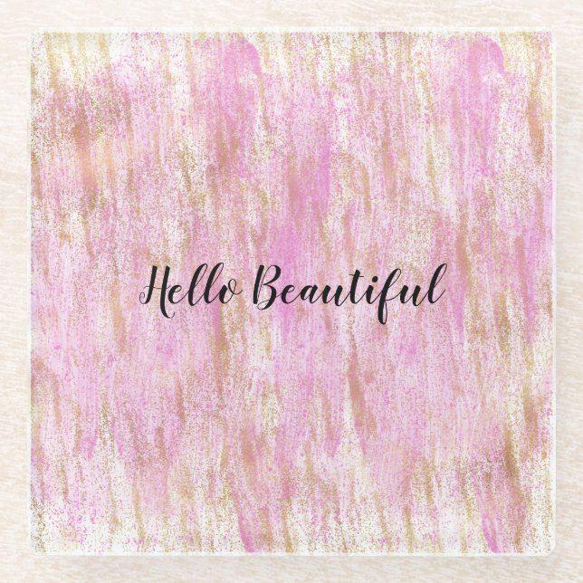 Posavasos De Vidrio Glitzy Girly Pink Gold Purpurina (Anverso)