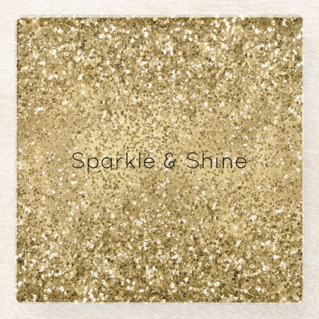 Posavasos De Vidrio Glitzy Gold Glam Purpurina Sparkle      (Anverso)