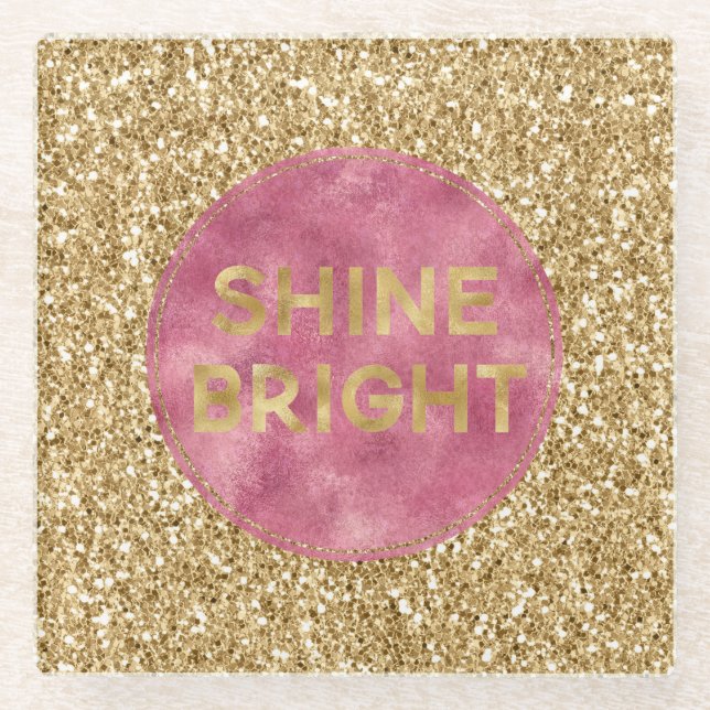 Posavasos De Vidrio Glitzy Gold Purpurina Shine rosa (Anverso)