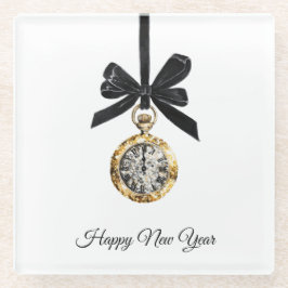 Posavasos De Vidrio Glitzy Gold Silver New Year Midnight Hour