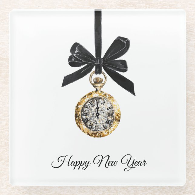 Posavasos De Vidrio Glitzy Gold Silver New Year Midnight Hour   (Anverso)