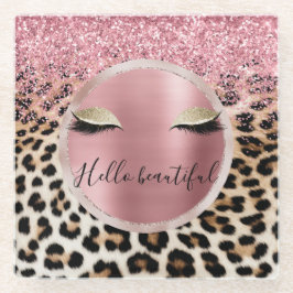 Posavasos De Vidrio Glitzy Purpurina Rosa Oro Eyelashes Leopardo