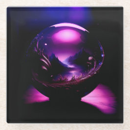 Posavasos De Vidrio Globe transparente morado con paisaje montañoso