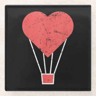 Posavasos De Vidrio Globo de aire caliente Heart Cute