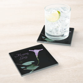 Posavasos De Vidrio Gloria matutina de bonito púrpura sobre negro