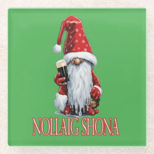 Posavasos De Vidrio Gnome Feliz Navidad Sosteniendo Un Vaso De Irish D