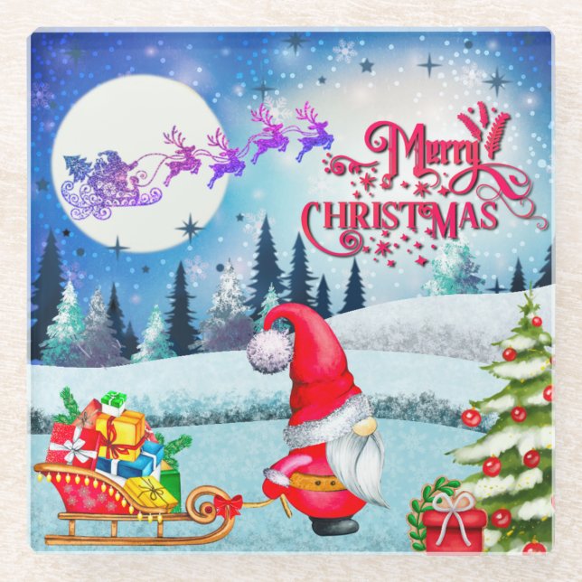 Posavasos De Vidrio Gnome Navidades Snowy Regalos de Santa (Anverso)
