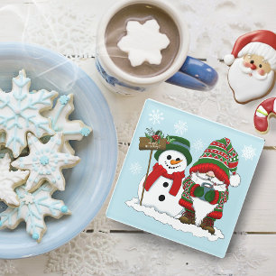 Posavasos De Vidrio Gnomo de Navidad Acogedor Muñeco de Nieve Fiesta d