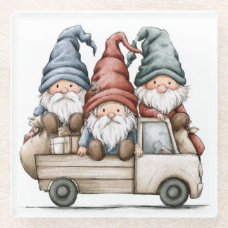 Posavasos De Vidrio Gnomos de jardín caprichosos en camión