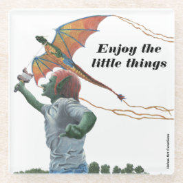Posavasos De Vidrio Goblin Flying Dragon Kite Fantasy Glass Coaster