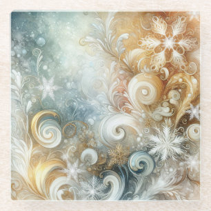 POSAVASOS DE VIDRIO GOLD BLANCO AZUL FANCY WINTER SNOWFLAKES