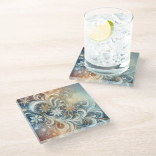 POSAVASOS DE VIDRIO GOLD BLANCO AZUL FANCY WINTER SNOWFLAKES