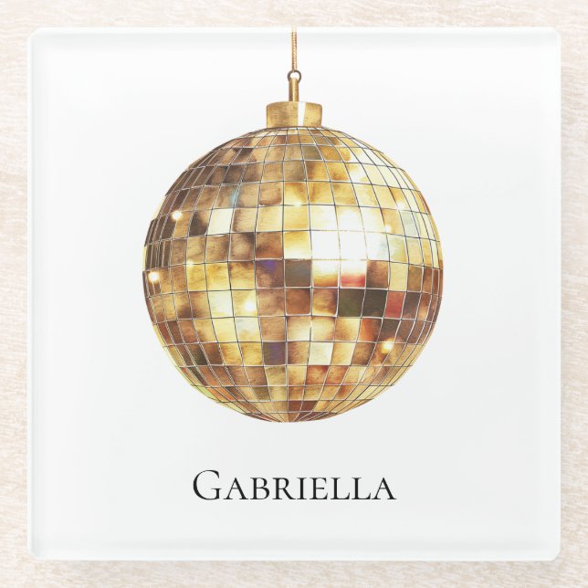 Posavasos De Vidrio Gold Disco Ball (Anverso)