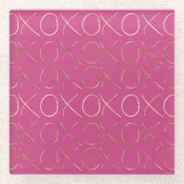 Posavasos De Vidrio Gold Pink Girly Glam XOXO Love