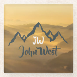 Posavasos De Vidrio Gold sunrise personalizable mountains monogram