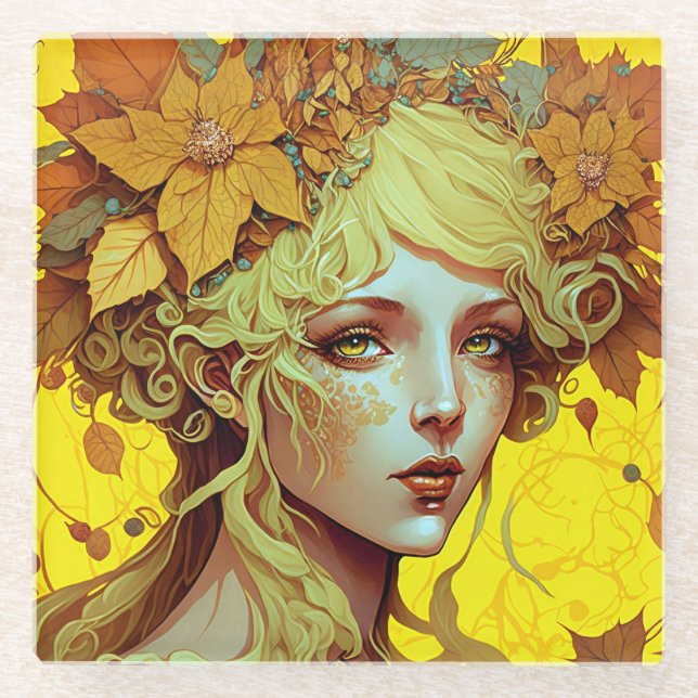 Posavasos De Vidrio Golden Elf Fairy Fae Fantasy Art (Anverso)