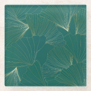 Posavasos De Vidrio Golden Ginkgo deja el Art Deco