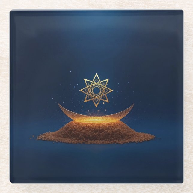 Posavasos De Vidrio Golden Harmony – Shree Yantra’s Divine Resonance (Anverso)
