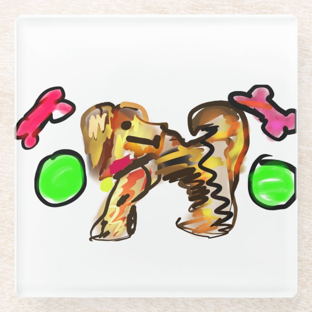 Posavasos De Vidrio Golden retriever art (Anverso)