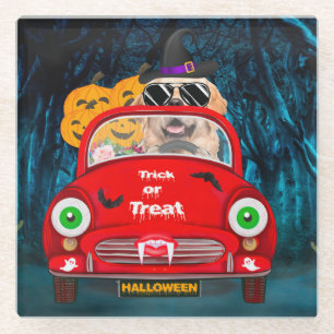 Posavasos De Vidrio Golden Retriever Dog Driing Car Sasuy Halloween