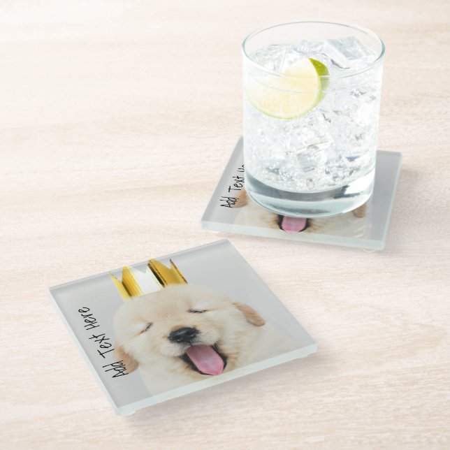 Posavasos De Vidrio Golden Retriever Puppy Sleepy en Gold Crown (Angular)