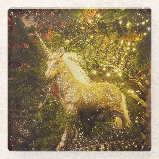 Posavasos De Vidrio Golden Unicorn (Anverso)
