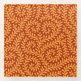 Posavasos De Vidrio Golden Yellow Leafy Vine Pattern 