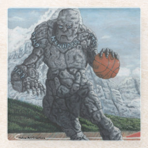 Posavasos De Vidrio Golem Dribbling Basketball Fantasy Glass Coaster