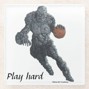 Posavasos De Vidrio Golem Dribbling Basketball Sports Glass Coaster