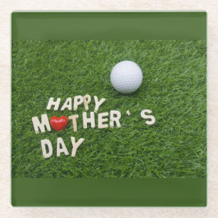 Posavasos De Vidrio Golf Feliz Día de la Madre con amor en verde