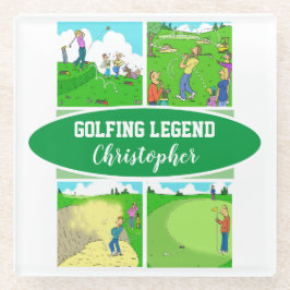 Posavasos De Vidrio Golf Legend con 4 divertidos Personalizados Golf