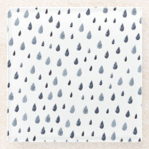 Posavasos De Vidrio Gotas de lluvia color agua, patrón índigo sin cost
