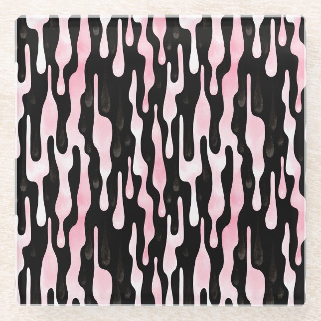 Posavasos De Vidrio Gotear Negro Rosa (Anverso)