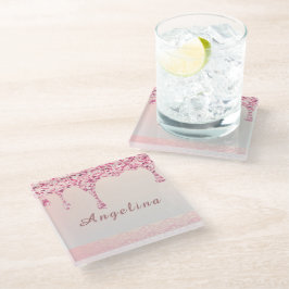 Posavasos De Vidrio Goteo de brillo glamuroso rosa elegante