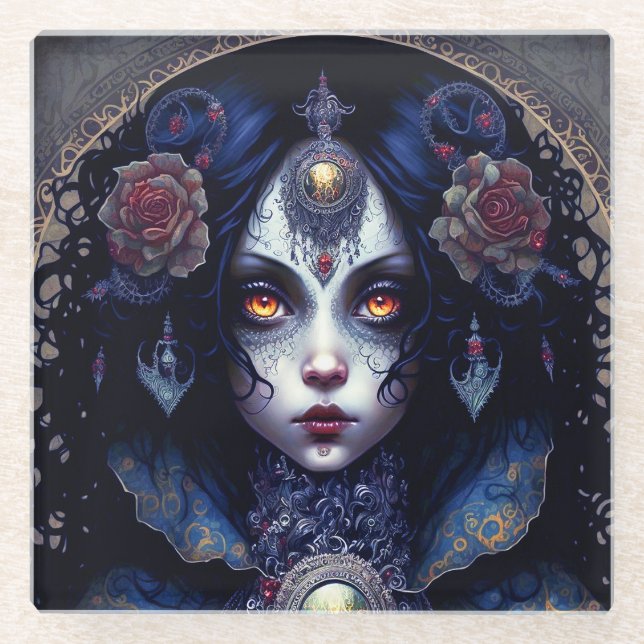 Posavasos De Vidrio Gótico Lady Gothic Fantasy Art (Anverso)