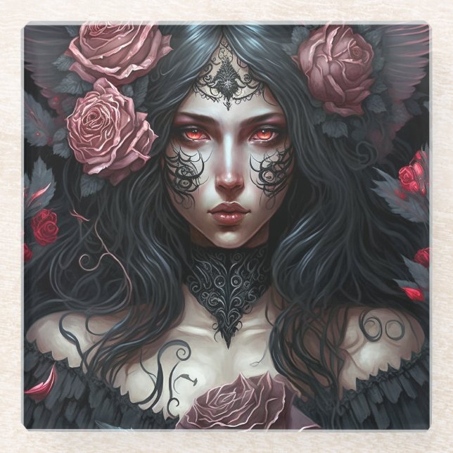 Posavasos De Vidrio Gótico Princesa Gótica Fantasía Arte (Anverso)