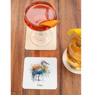 Posavasos De Vidrio Graceful Crane: Arte acuarela, personalizado