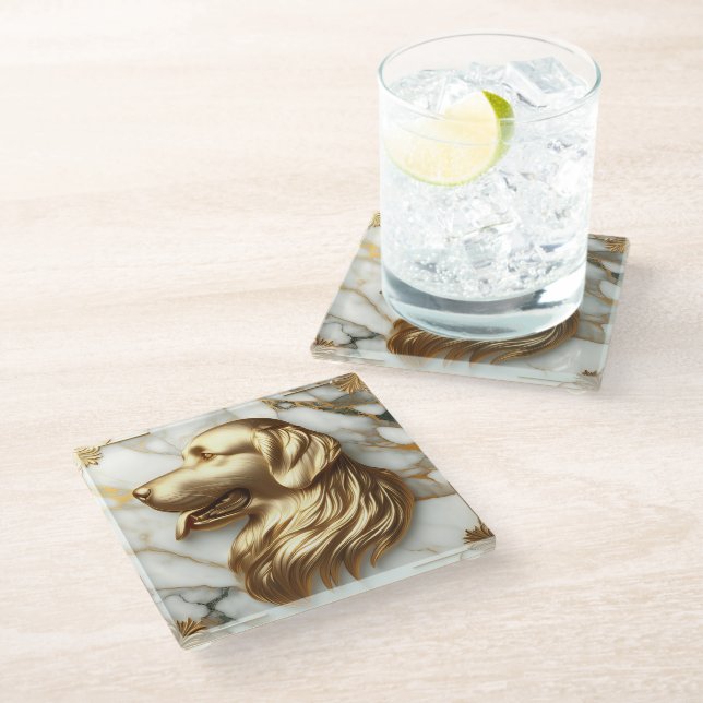 Posavasos De Vidrio Gracetable Golden Retriever Marble Aesthetic (Angular)