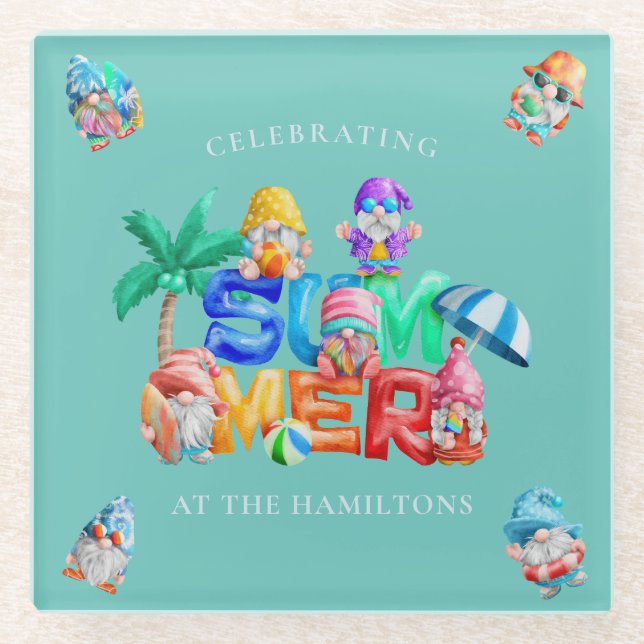 Posavasos De Vidrio Graciosa acuarela de Summer Gnomes (Anverso)