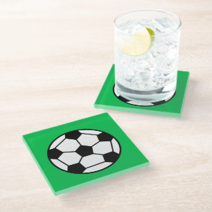 Posavasos De Vidrio Graciosa Bola De Fútbol En Fondo Verde