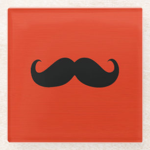 Posavasos De Vidrio Gracioso bigote negro sobre fondo rojo Naranja