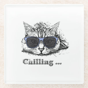 Posavasos De Vidrio Gracioso Gato Escalofriante Con Gafas De Sol Cuest