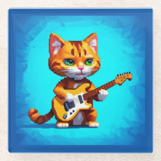 Posavasos De Vidrio Gracioso gato tocando guitarra