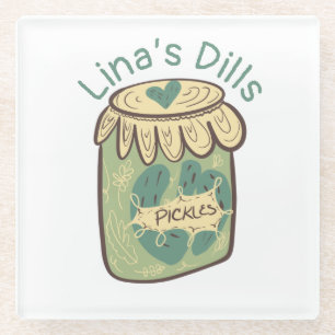 Posavasos De Vidrio Gracioso Jar de Pickles Dill Green Food Lover