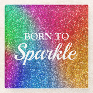 Posavasos De Vidrio Gradiente de Arcoíris Brillante con Glitter Nacida
