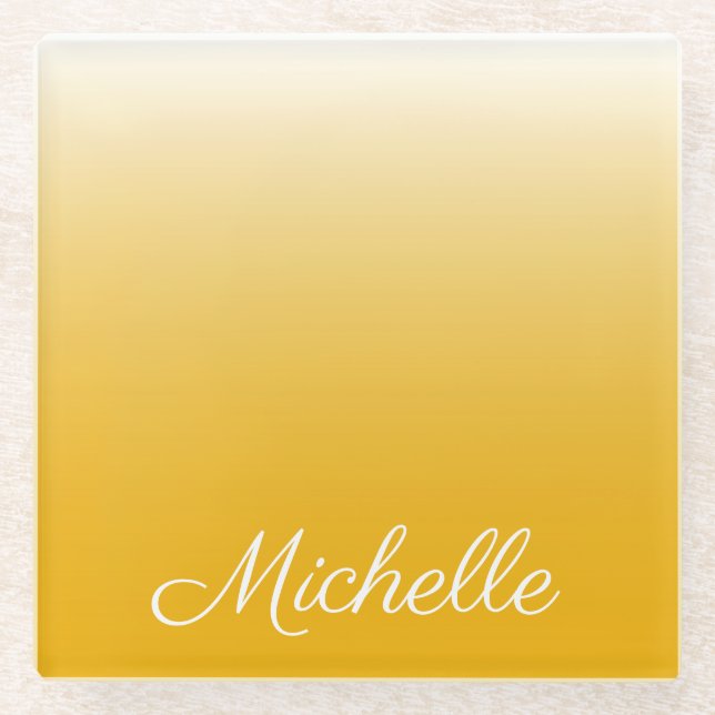 Posavasos De Vidrio Gradiente personalizado amarillo oscuro (Anverso)