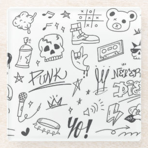 Posavasos De Vidrio Graffiti Doodles: Crítica de la música Punk