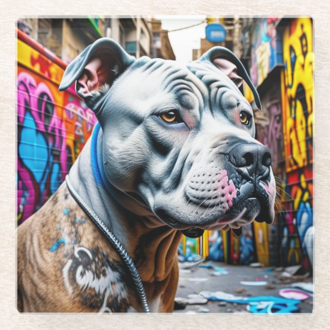 Posavasos De Vidrio Graffiti urbano Ciudad de arte callejero Pitbull L (Anverso)