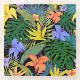 Posavasos De Vidrio Gráfica de flor tropical Hawai Aloha